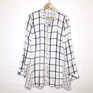 J Jill, windowpane plaid oversized long button down shirt